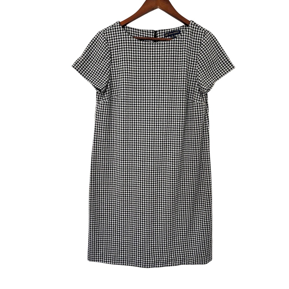 Brooks Brothers 346 Womens 12 Black White Houndstooth Shift Dress Zip Knee
